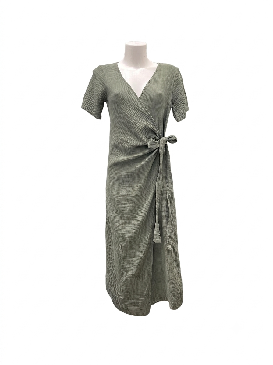 Robe longue portefeuille en coton gaze