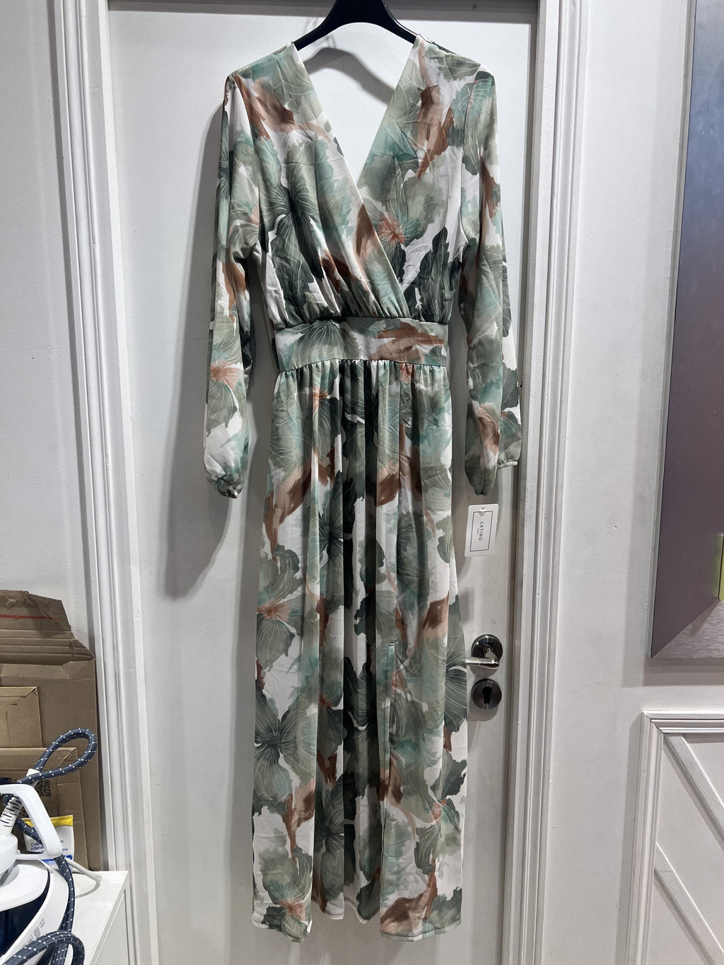 Robe longue cache-cœur sauge dos