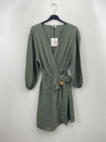 Robe courte en gaze nouée — Kaki