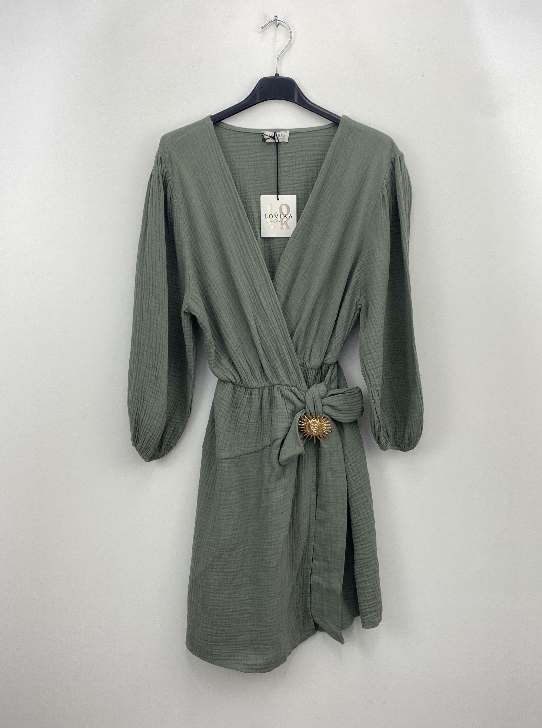 Robe courte en gaze nouée — Kaki