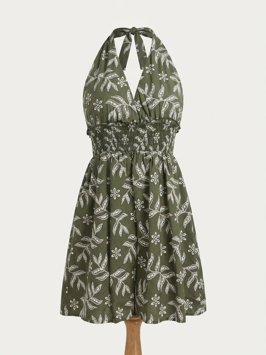 Robe courte halter — imprimé botanique