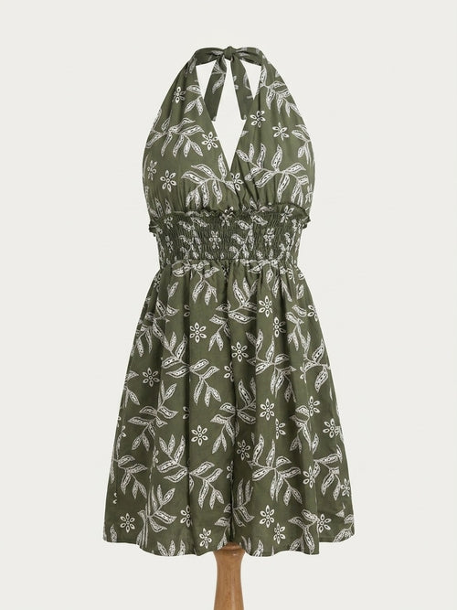Robe courte halter — imprimé botanique