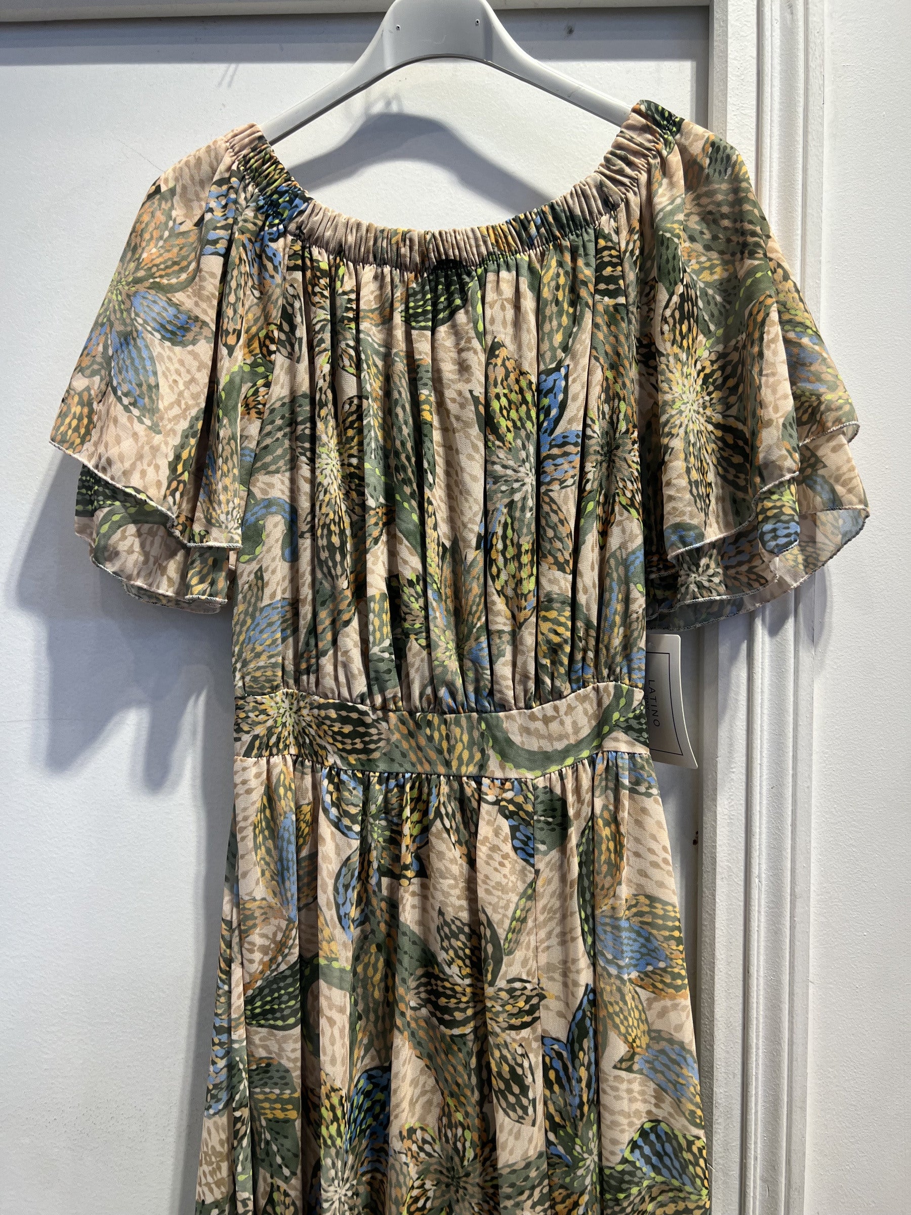 Robe longue kaki imprimée fente