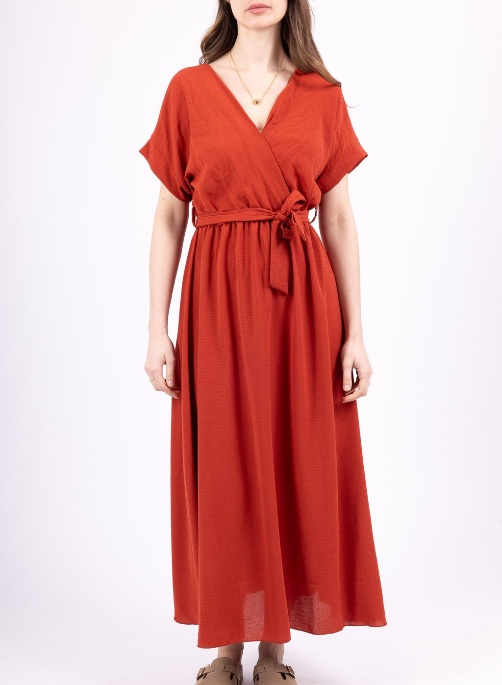Robe longue cache-cœur terracotta