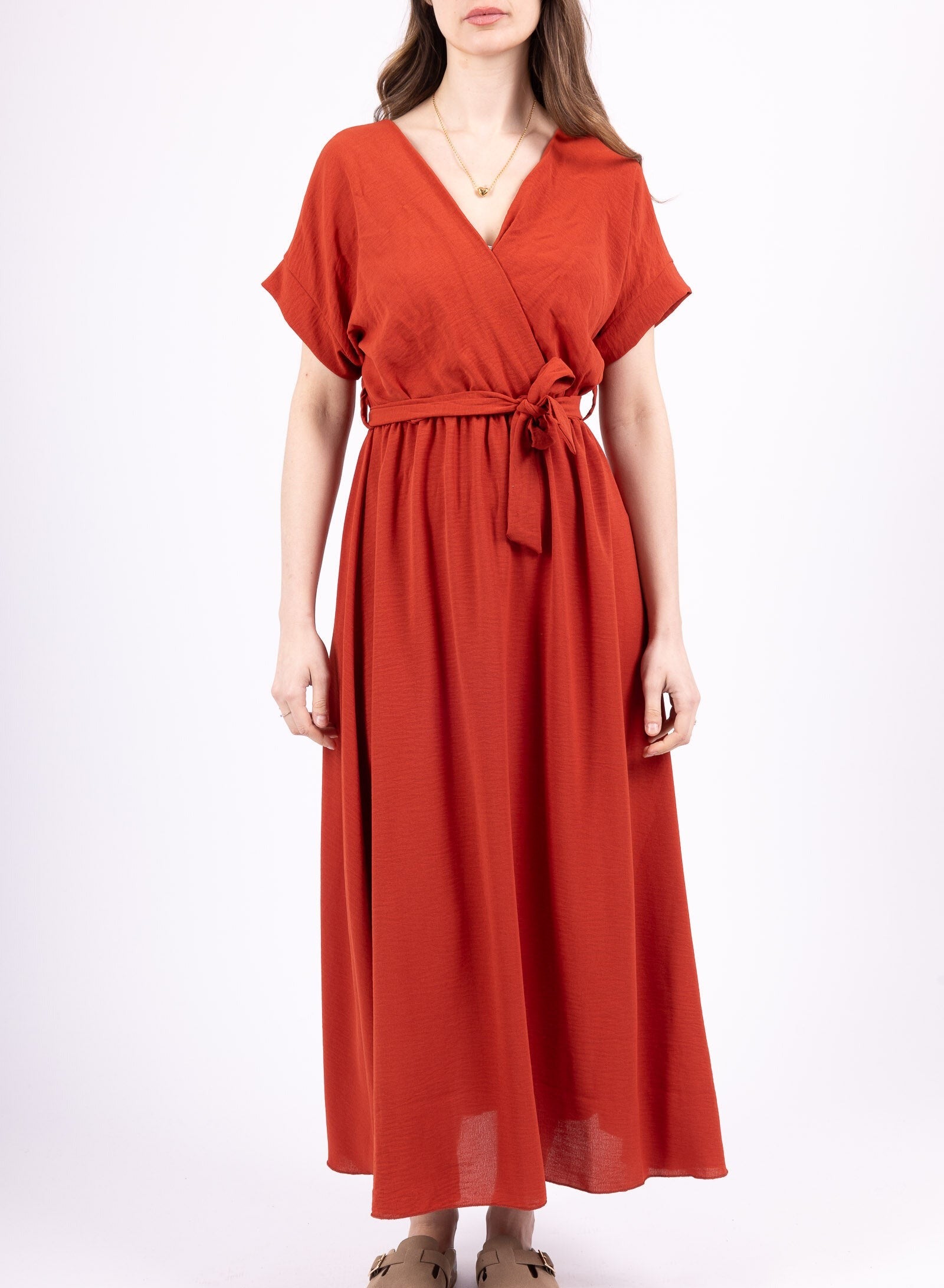 Robe longue cache-cœur terracotta