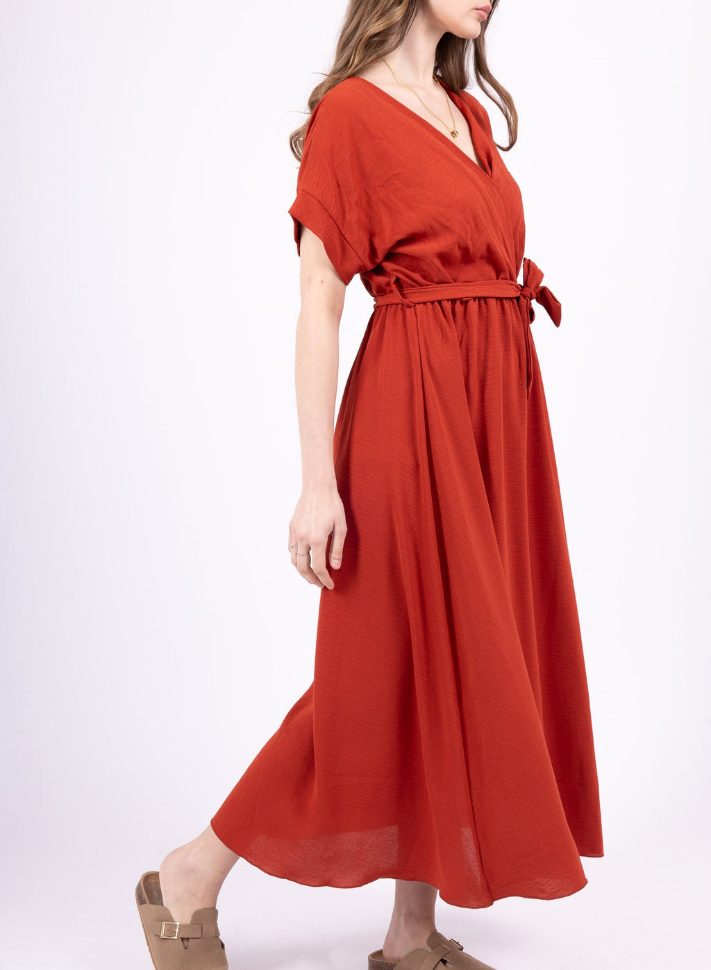 Robe longue cache-cœur terracotta dos