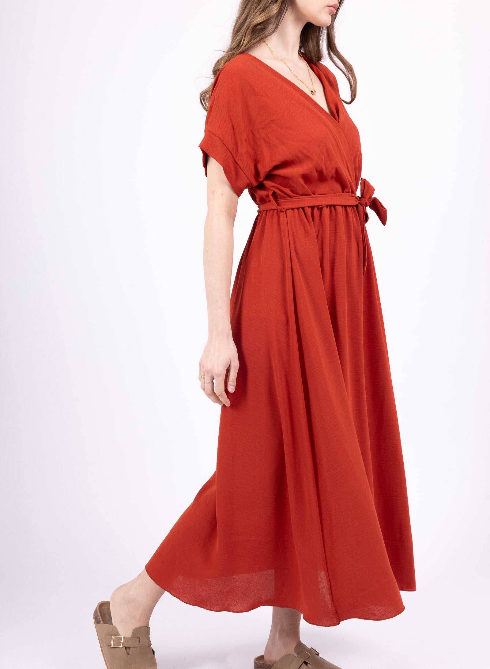 Robe longue cache-cœur terracotta dos