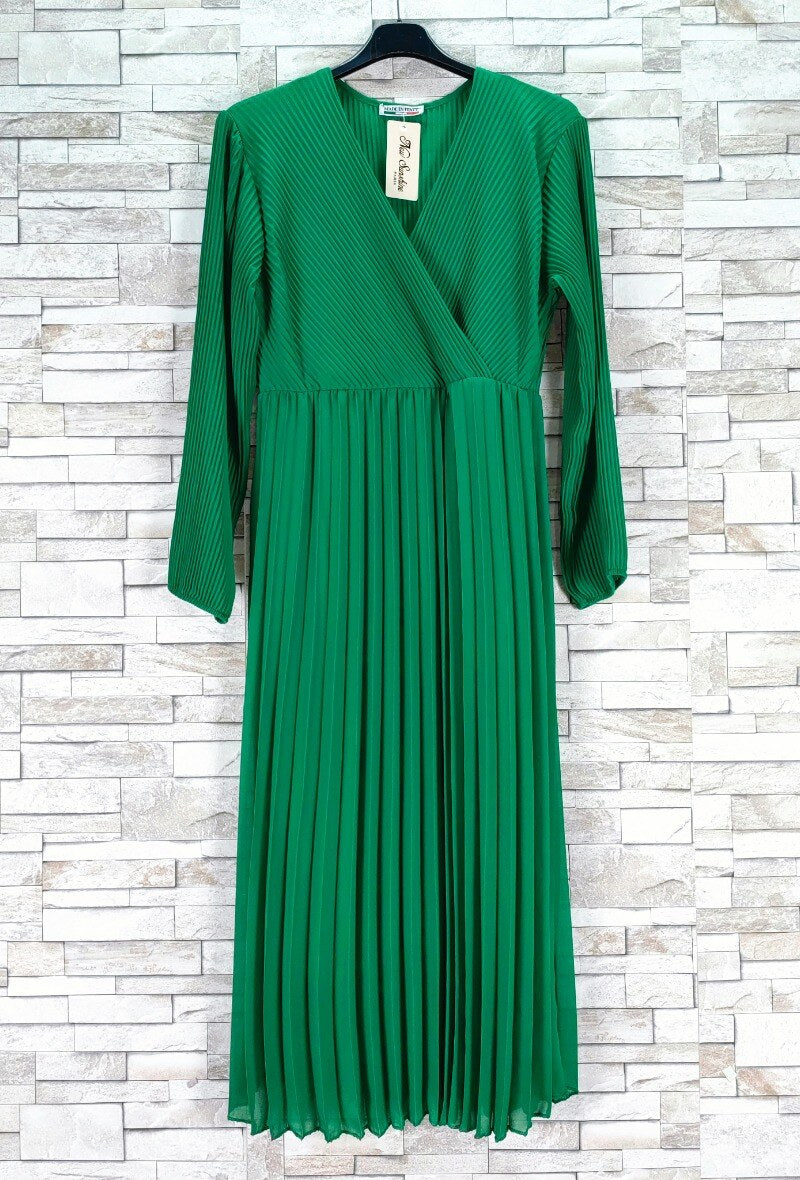 Robe portefeuille plissée vert émeraude