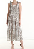 Robe longue bohème smockée imprimé olive