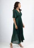 Robe plissée midi vert sapin